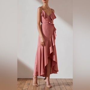 SHONA JOY Shona Joy Luxe Bias Frill Wrap Dress in Rose